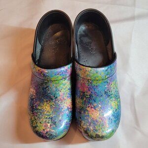 Dansko Speckled Multicolor Patent Professional Clogs Size 37